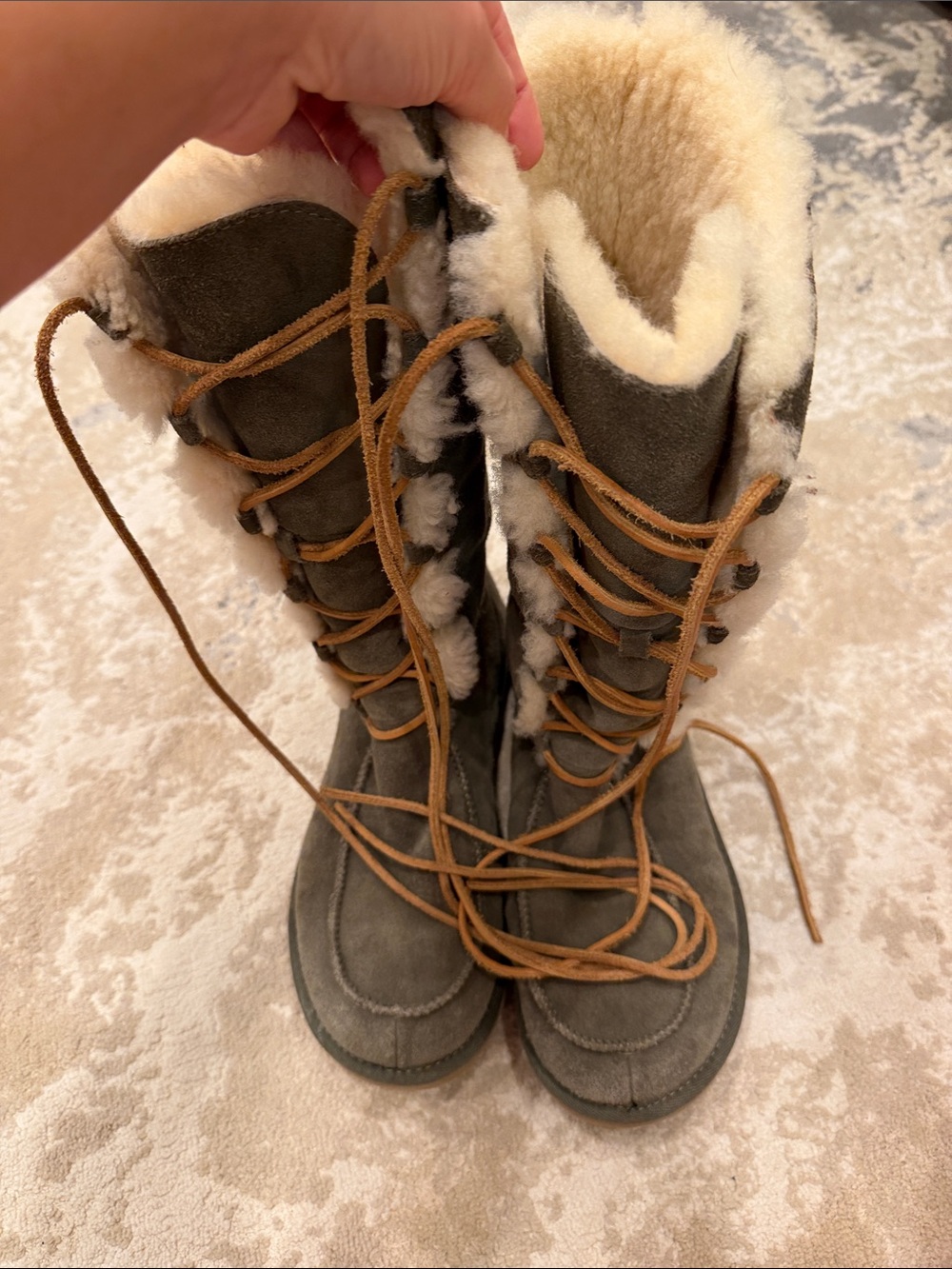 UGG Whitley Sage Green Suede Sheepskin Shearling Fur Boots Size 10 - Picture 2 of 12